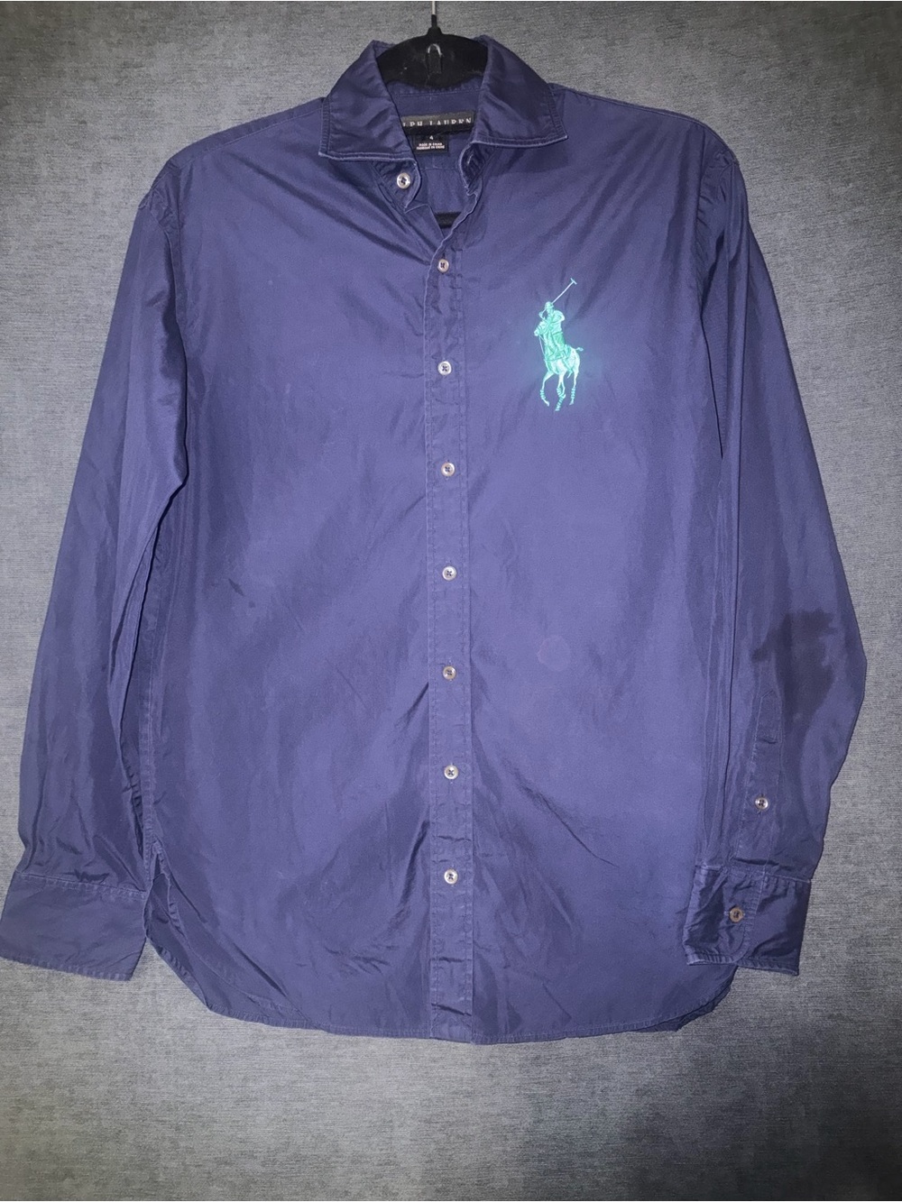 Ralph Lauren Blue Label Navy Button-Up Shirt with Mint Polo Logo